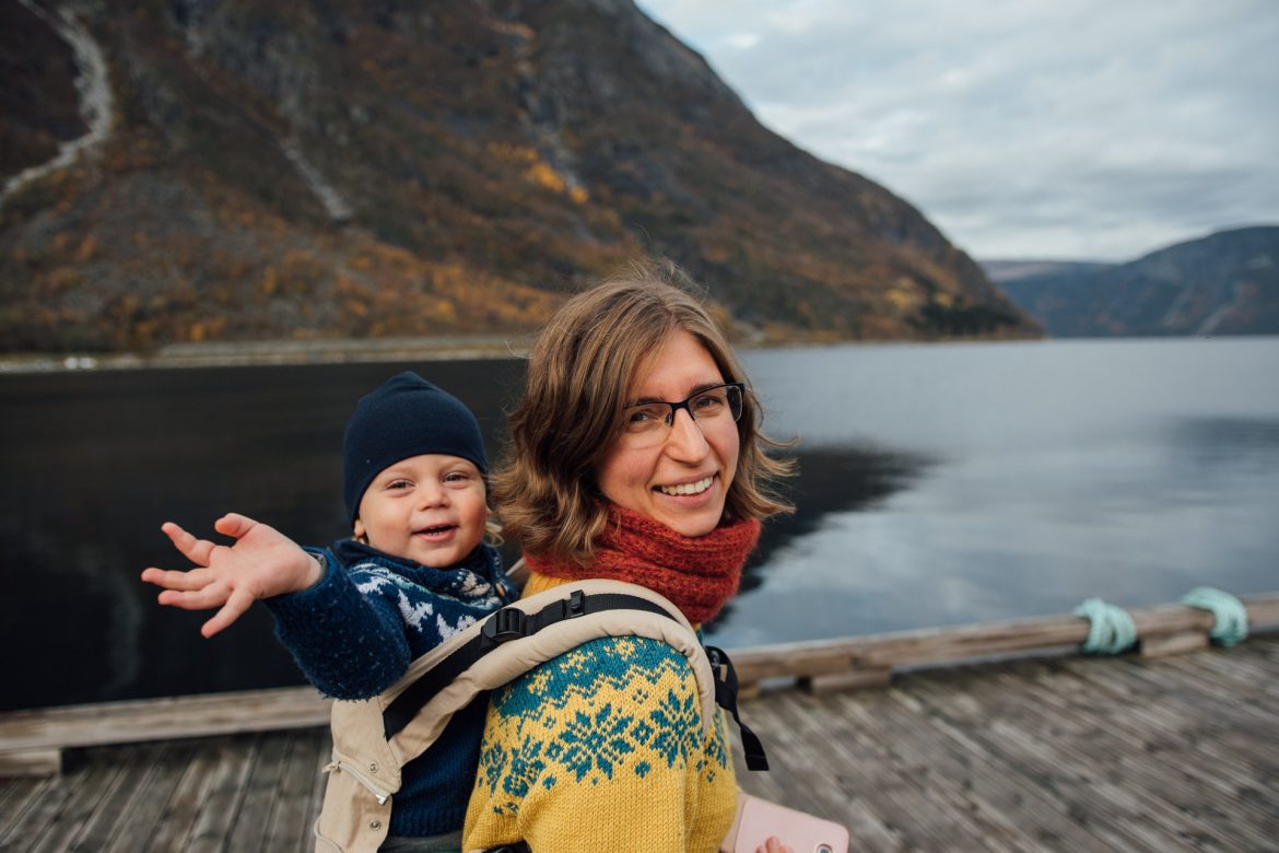 Mother and son in Hardangerfjord Norway